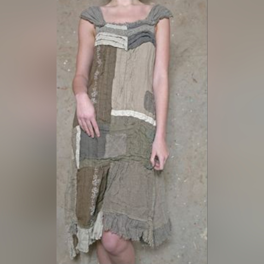 Magnolia Pearl Patchwork Bohemian Dress - Brown and Cream